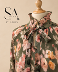 Plissee-Bluse mit Blumenmuste