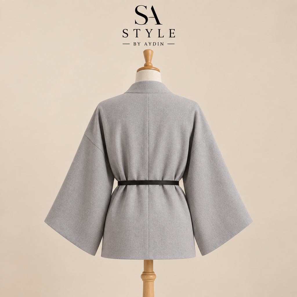 Dunkel grau Kimono-Jacke mit Gürtel