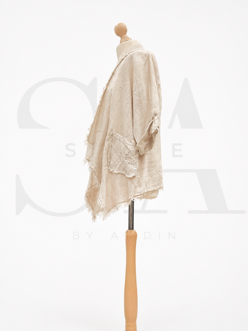 Damen Cardigan / leichte Jacke in Beige mit Fransen
