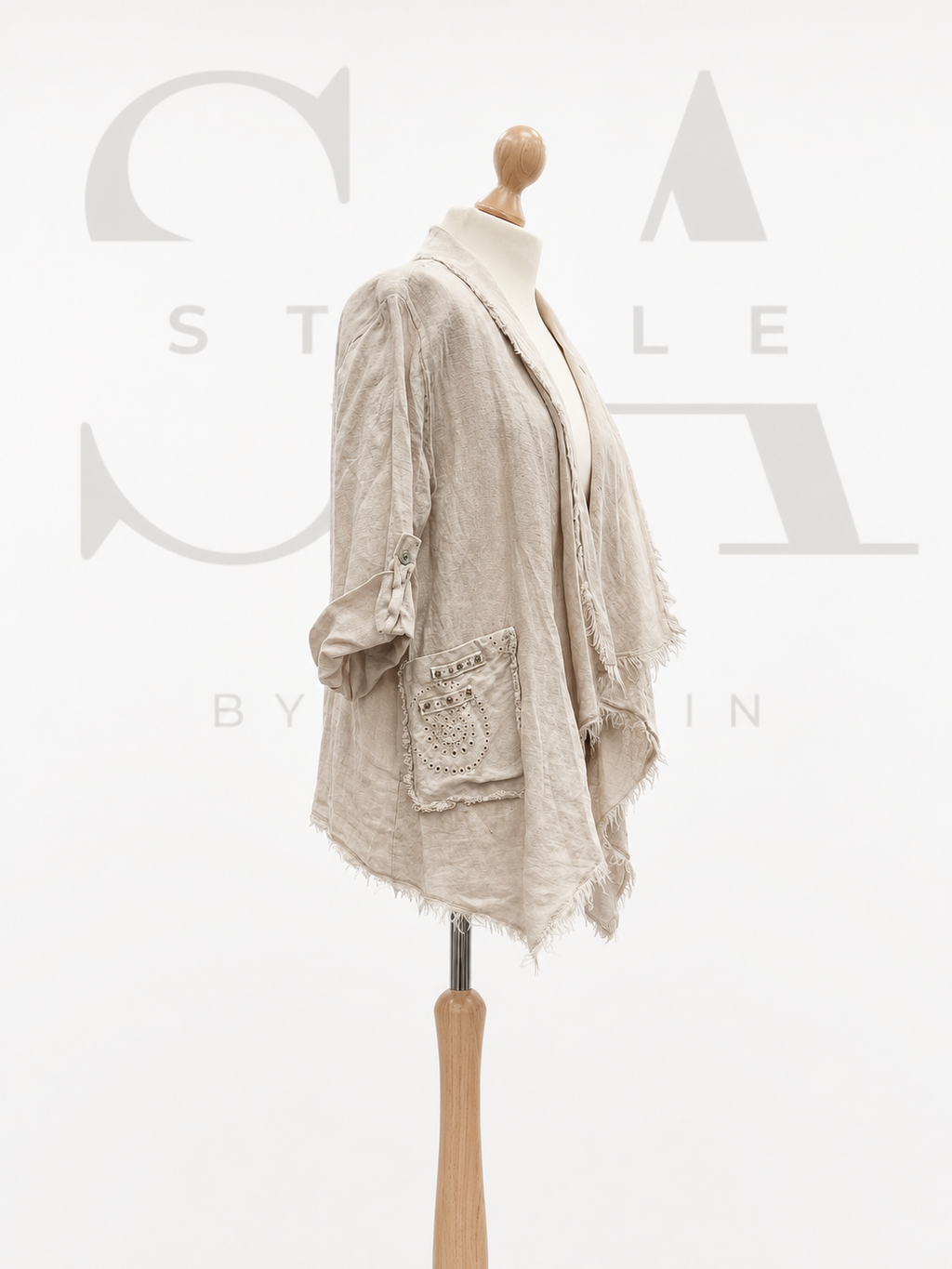Damen Cardigan / leichte Jacke in Beige mit Fransen