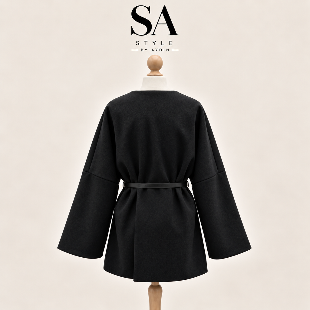 Schwarz Kimono-Jacke mit Gürtel