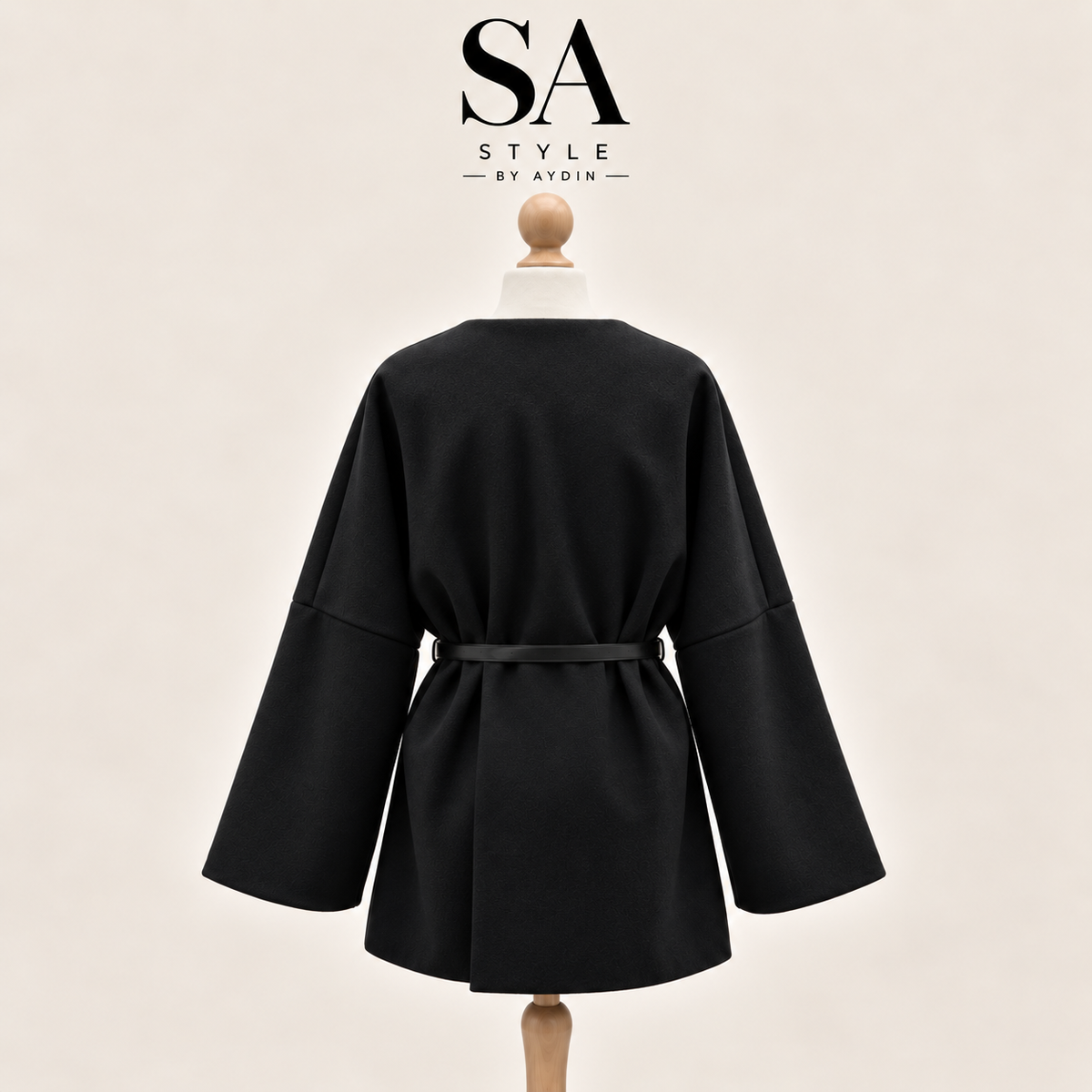 Schwarz Kimono-Jacke mit Gürtel