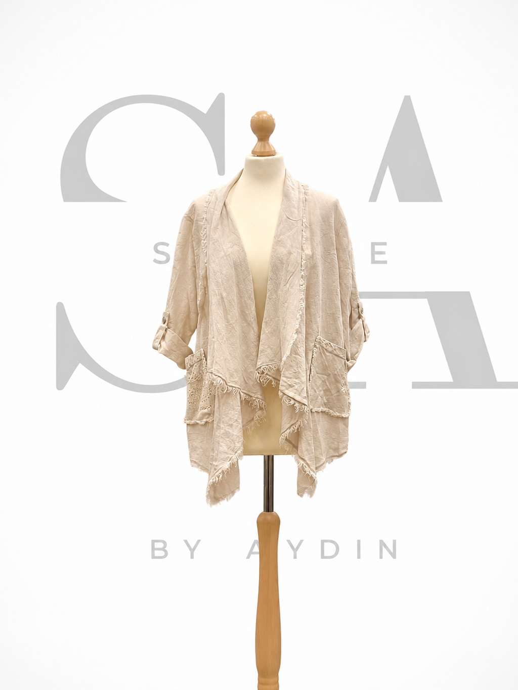Damen Cardigan / leichte Jacke in Beige mit Fransen