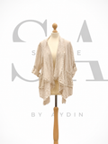 Damen Cardigan / leichte Jacke in Beige mit Fransen