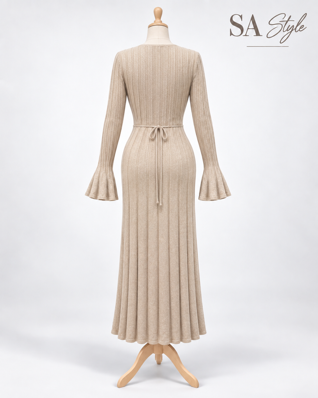 Rippstrick-Maxikleid in Creme/Beige