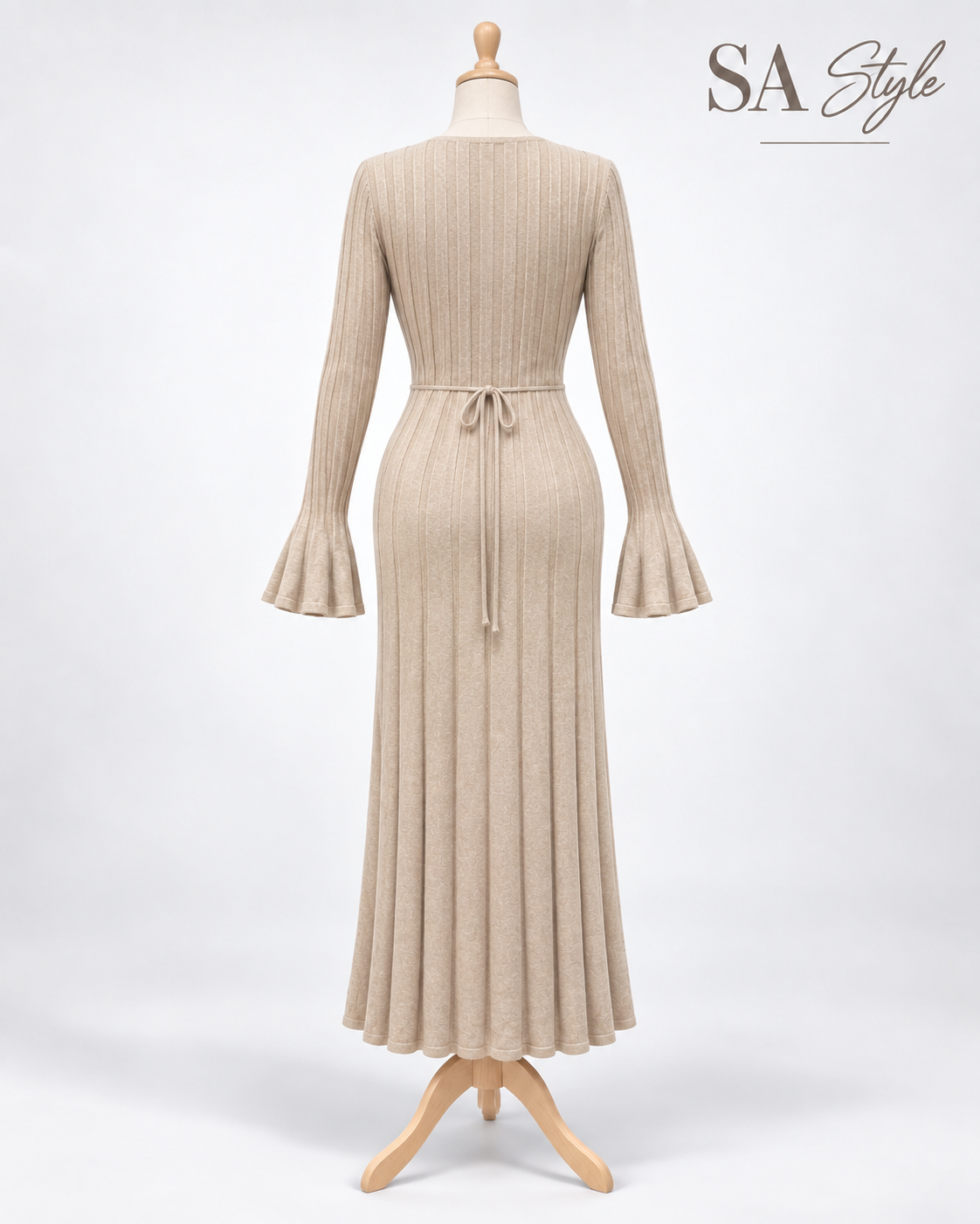 Rippstrick-Maxikleid in Creme/Beige