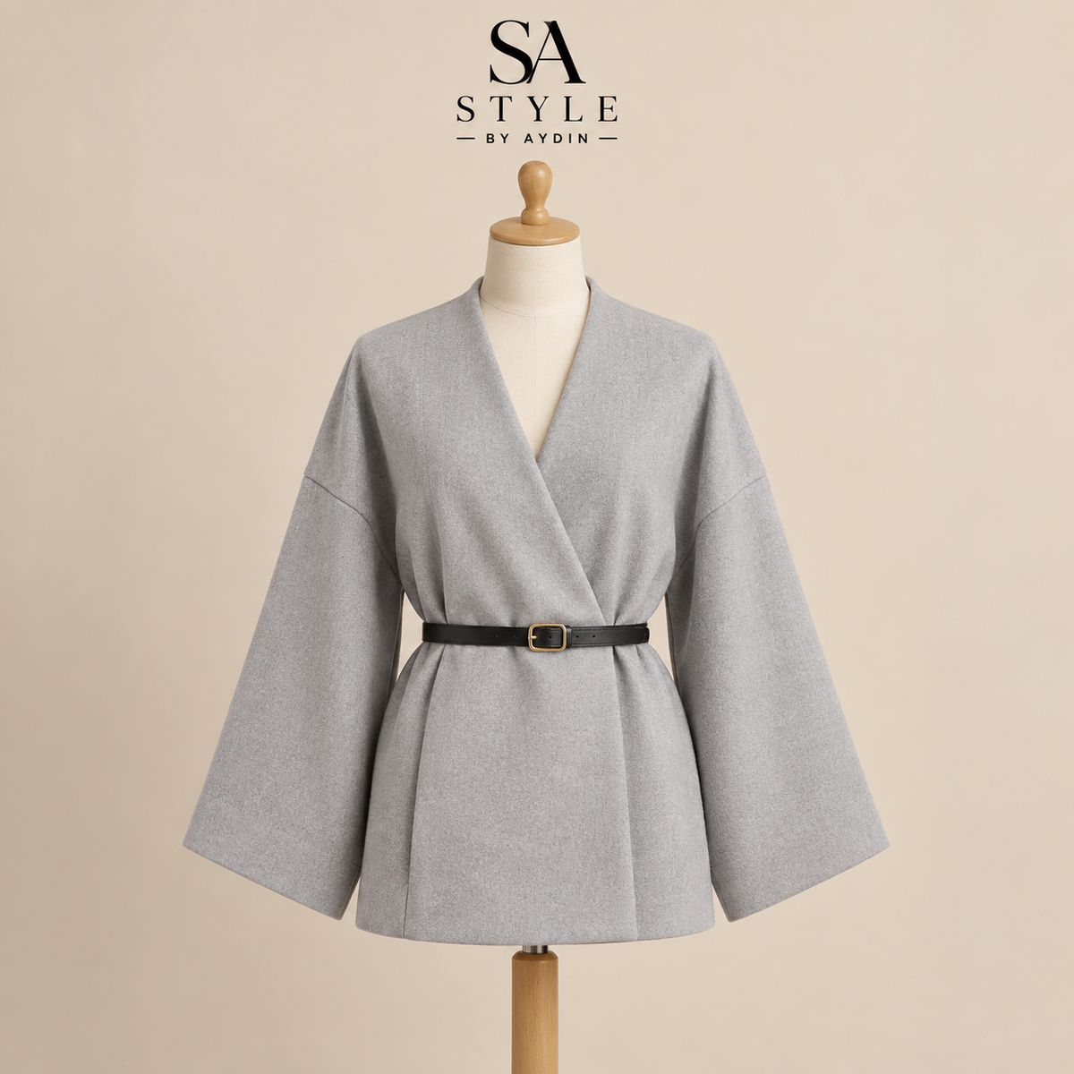 Dunkel grau Kimono-Jacke mit Gürtel