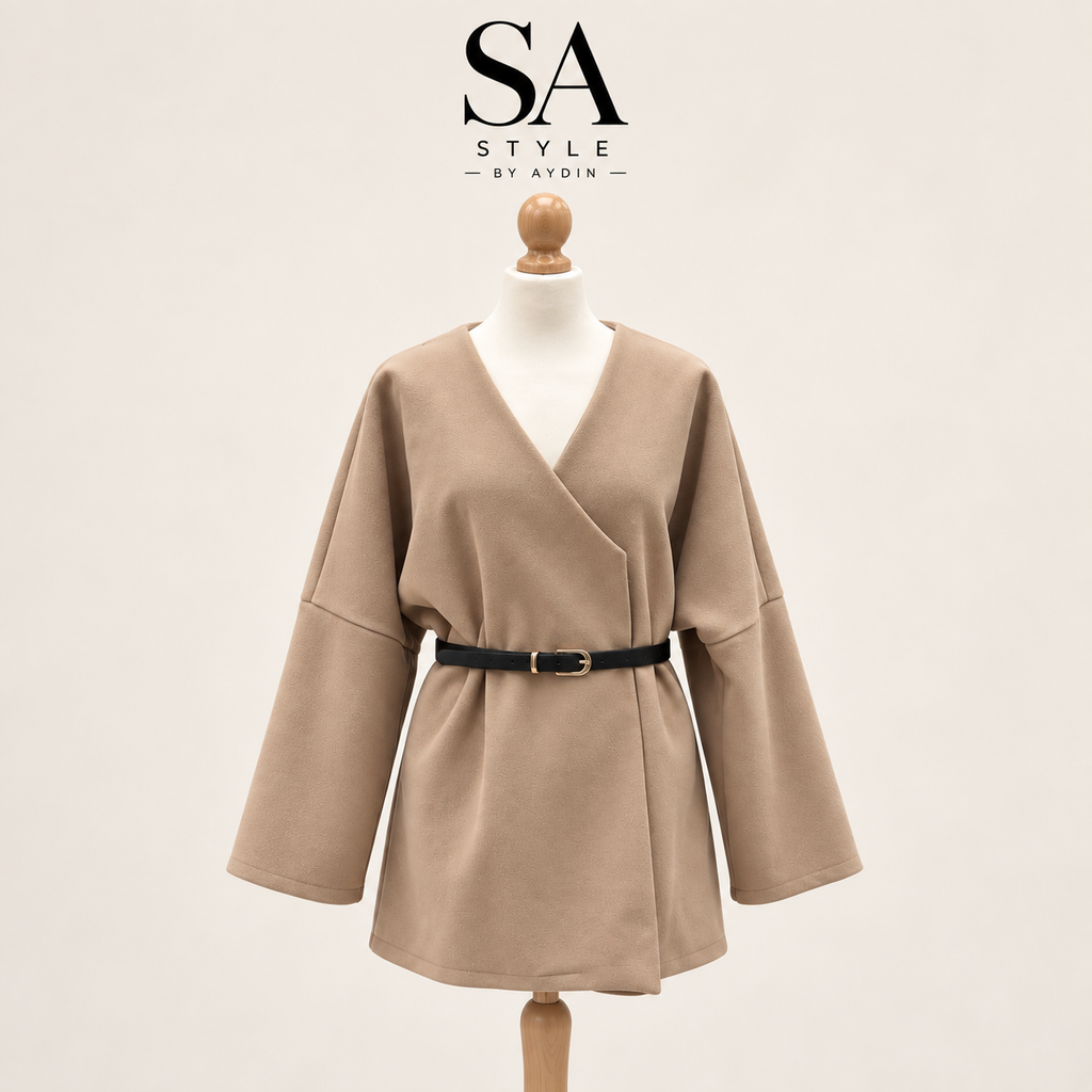 Beige Kimono-Jacke mit Gürtel
