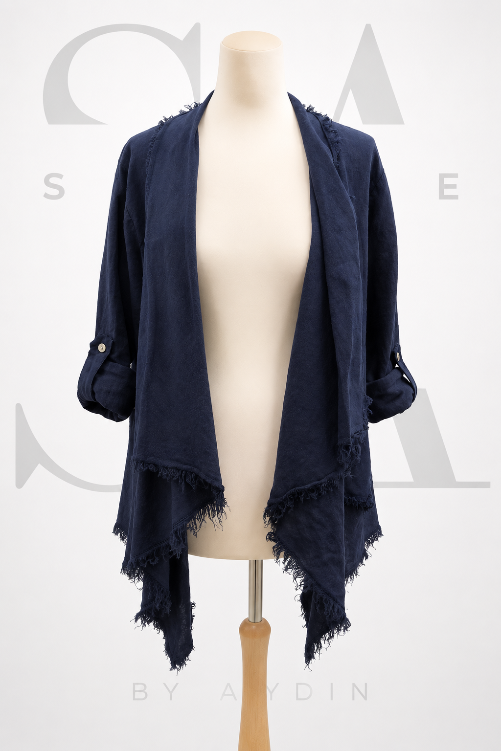 Damen Cardigan / Kimono-Jacke in Dunkelblau mit Fransen