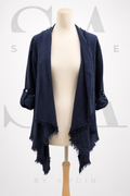 Damen Cardigan / Kimono-Jacke in Dunkelblau mit Fransen