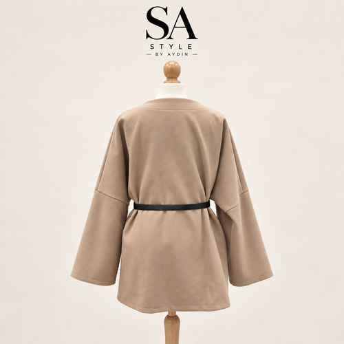 Beige Kimono-Jacke mit Gürtel