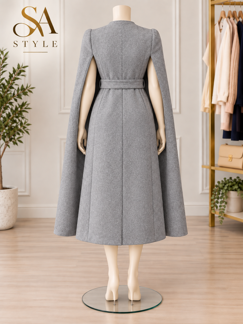 Eleganter Cape-Mantel in Grau