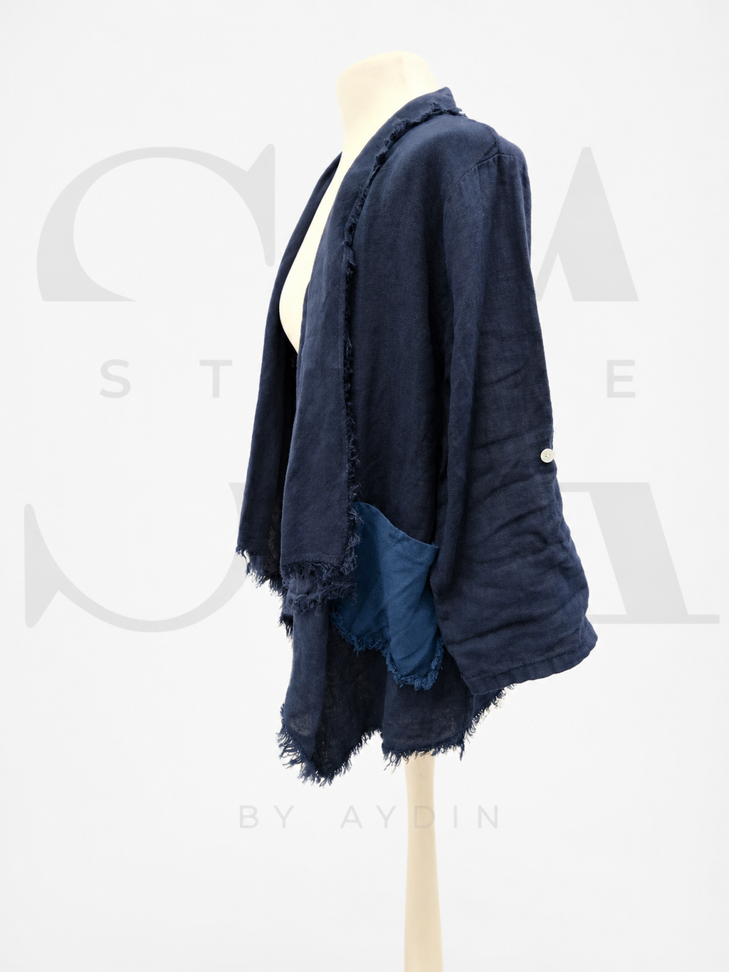 Damen Cardigan / Kimono-Jacke in Dunkelblau mit Fransen