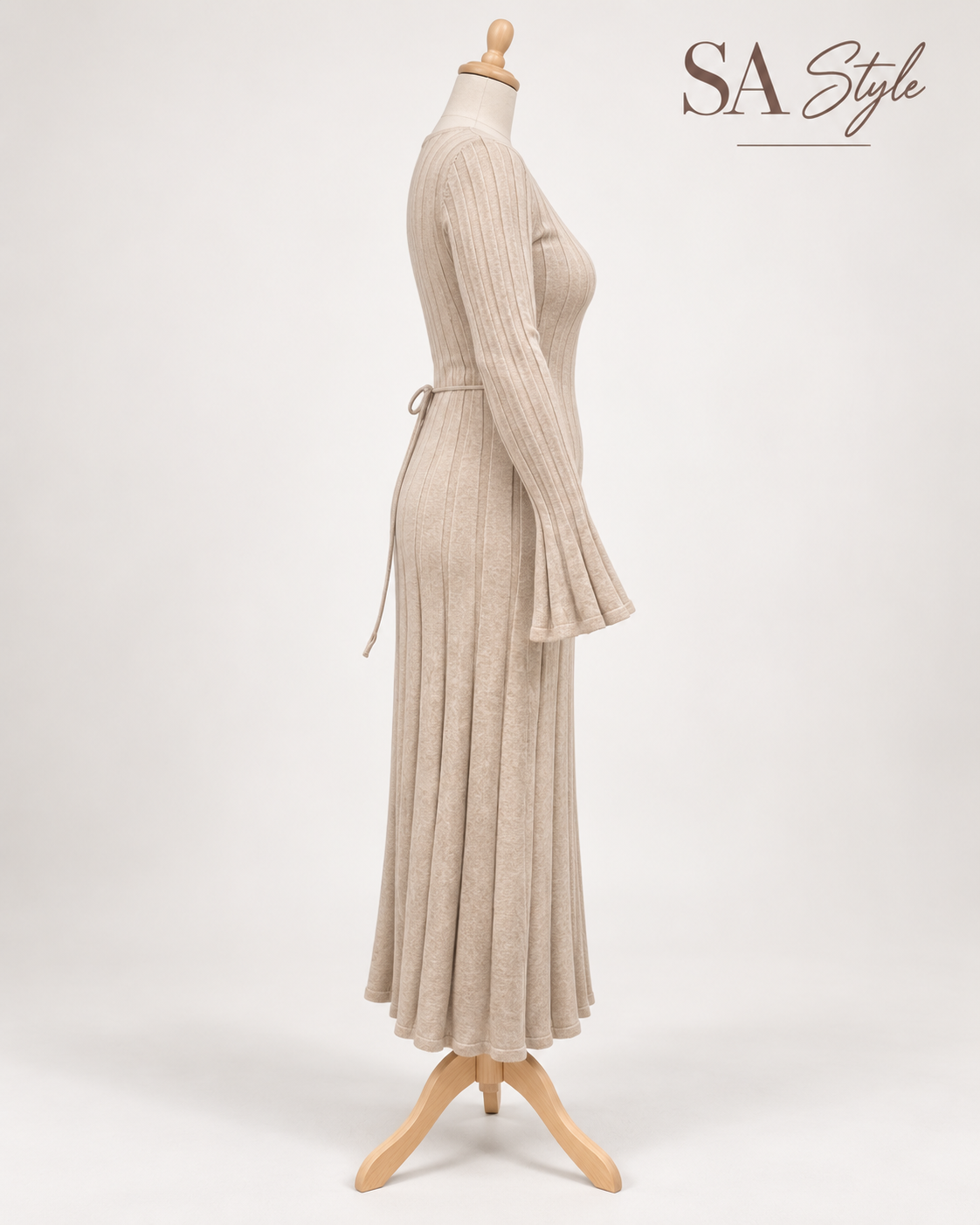 Rippstrick-Maxikleid in Creme/Beige