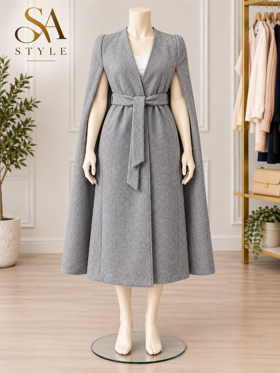 Eleganter Cape-Mantel in Grau