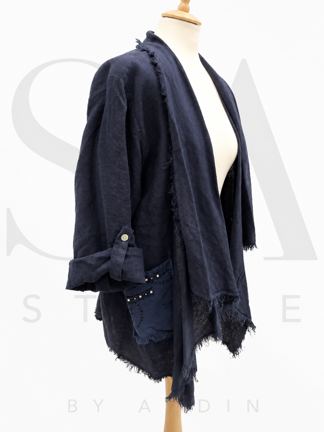 Damen Cardigan / Kimono-Jacke in Dunkelblau mit Fransen