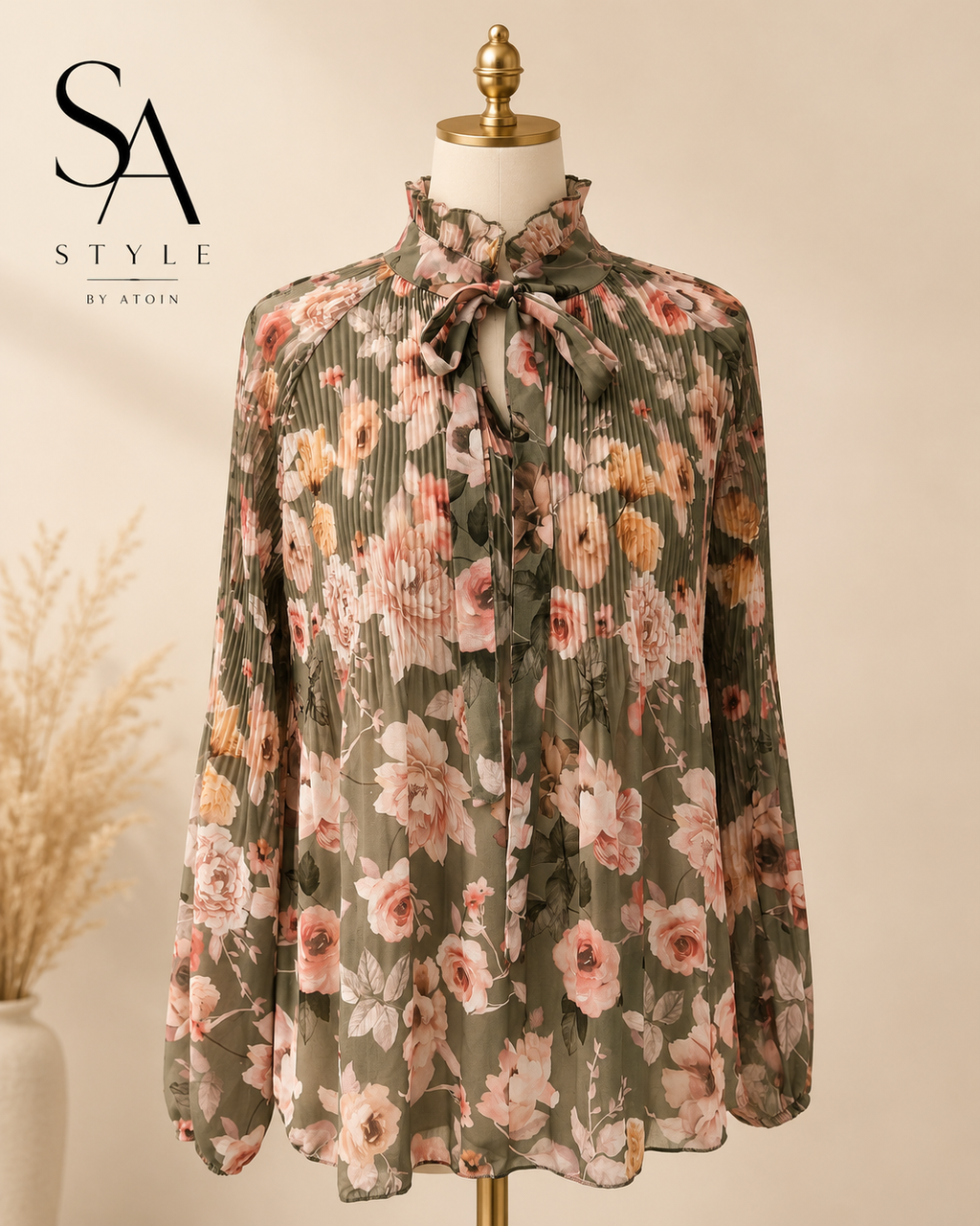 Plissee-Bluse mit Blumenmuste