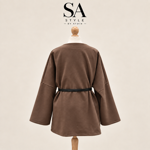 Braun Kimono-Jacke mit Gürtel