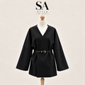 Schwarz Kimono-Jacke mit Gürtel