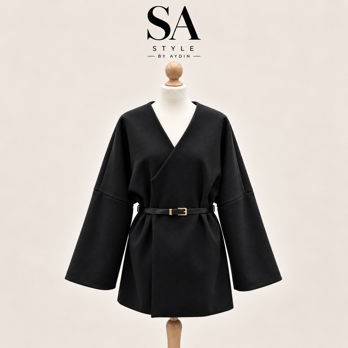 Schwarz Kimono-Jacke mit Gürtel