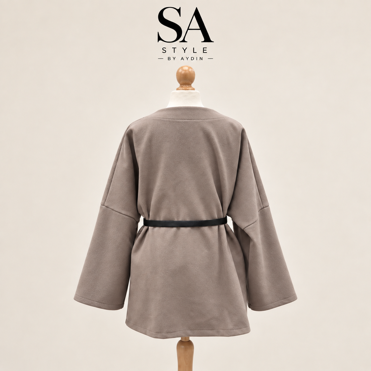 Taupefarbene Kimono-Jacke mit Gürtel