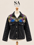 Schwarze Jeansjacke mit Pailletten & Schmuckdetails